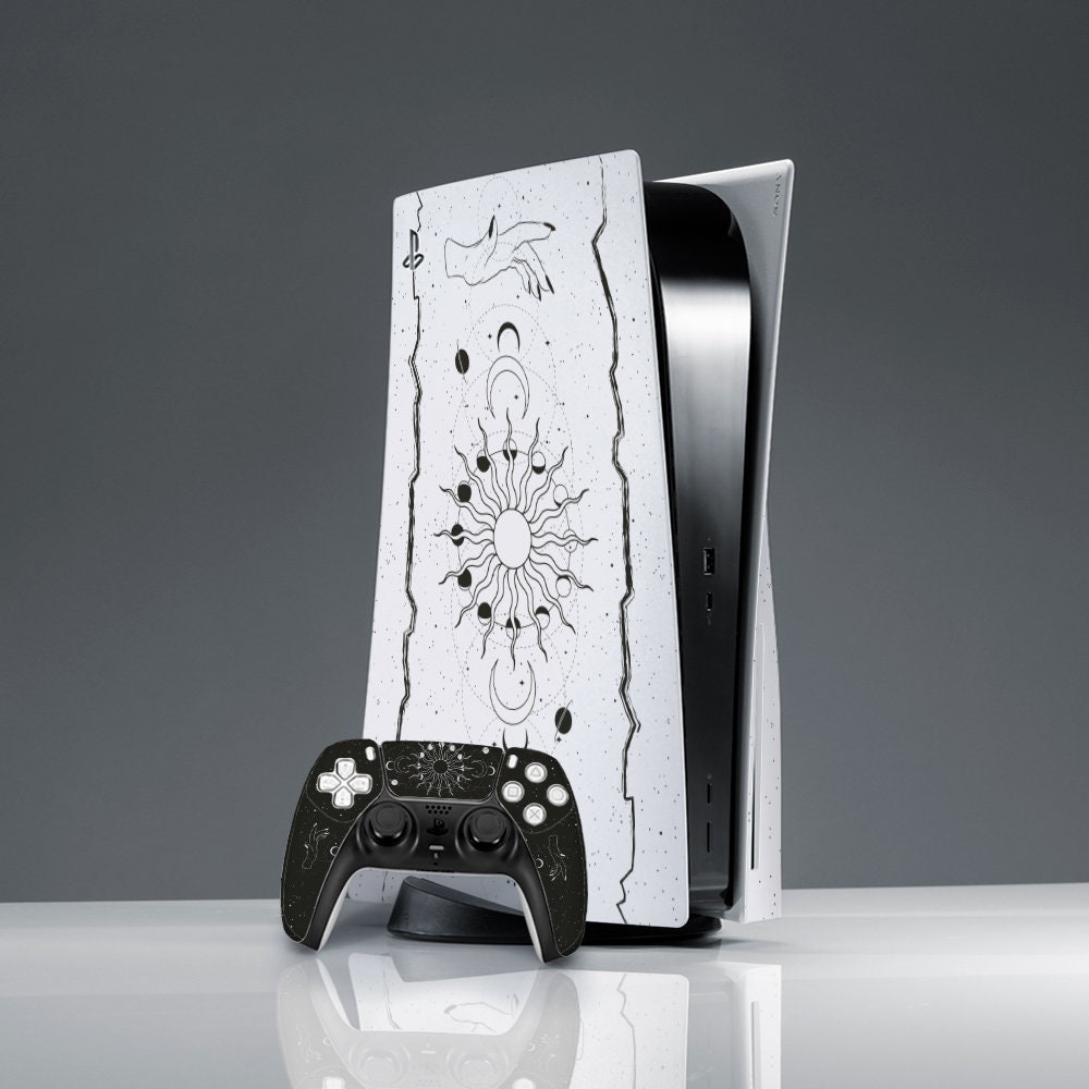 Sun and moon print Black and white Sticker with stars Witchy art skin Sticker decal PS 5 controller Console skin PS 5 console cover Sticker