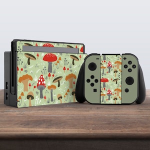 switch skin mushroom switch skin green switch skin pastel skin kawaii vinyl sticker decal for console dock controller joycon joy con