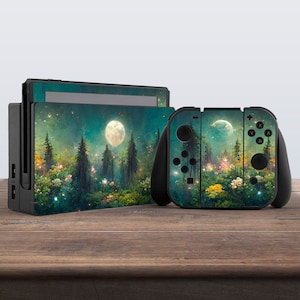 Fairy forest art nintendo switches skin Nintendo skin moon Nintendo switches accessories Console skin Switch Joy Con skin Controller Decal