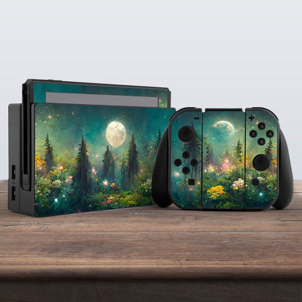 Fairy forest art nintendo switches skin Nintendo skin moon Nintendo switches accessories Console skin Switch Joy Con skin Controller Decal