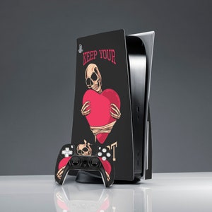 PS 5 skin skeleton Gothic print skin sticker decal Console Skin Sticker with saying PS 5 console cover ps 5 skin black red heart skin PS 5