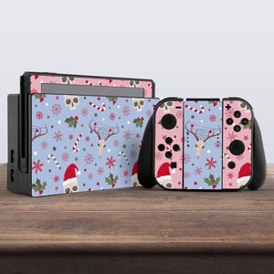 Trendy Xmas art Skull Skeleton nintendo switches skin Nintendo switches accessories Blue Pink skin Sticker decal Controller Decal Dock Deer