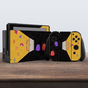 switch skin black switch skin cute switch skin yellow vinyl sticker cartoon aesthetic child decal for console dock controller joycon joy con