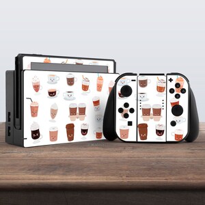 Cute coffee art Nintendo switches accessories Kawaii food print Switch Joy Con skin Nintendo skin white Switch Full wrap skin Controller
