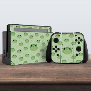 switch skin green switch skin frog meme skin moon kawaii cute pastel froggie vinyl sticker decal for console dock controller joycon joy con