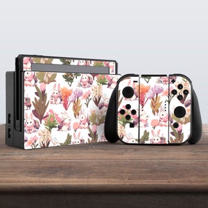 Kawaii rabbit print Nintendo skin Nintendo switches decal Controller Decal Dock Cute animal print Switch Joy Con skin Full wrap skin Switch