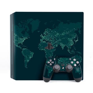 Smaragdgroene skin Wereldkaartafdruk PS skin reizen Abstracte kaartafdruk Esthetisch minimalistisch ps 5 CD-skin ps 5 digitale skin Gamercadeau Vrienden