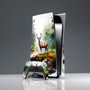 Nature art skin Forest print skin PS 5 controller Watercolor drawing Sticker wrap Sticker decal PS 5 console cover PS 5 skin Deer art skin
