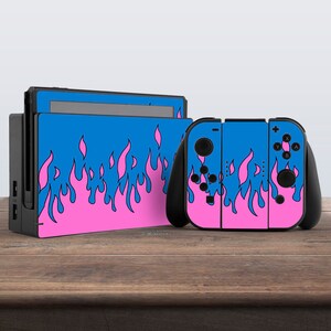 switch skin pink switch skin retro fire switch vintage vinyl sticker aesthetic decal for console dock controller joycon joy con blue skin