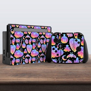 switch skin black switch skin witch skin occult moon sticker aesthetic decal for console dock controller joycon joy con skin holographic