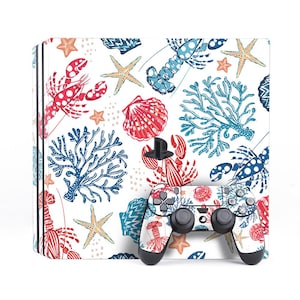 Seashell print cover PS 4 skin PS skin lobster Summer print skin Sticker decal Voyage Ocean Marine animals art PS 4 Slim sticker Star fish