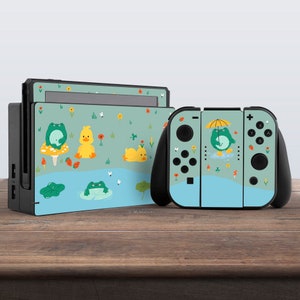 switch skin green switch skin kawaii animal switch skin flowers vinyl decal for console dock controller joycon joy con skin frog skin pastel