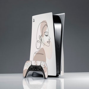 Simple art girl One line art skin PS 5 skin woman Beige skin PS 5 skin Sticker wrap PS 5 console cover Console Skin Abstract art skin ps 5