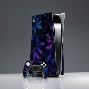 Blue Violet leaves Floral skin PS 5 console cover PS 5 skin Sticker decal PS 5 controller Botanical plants art Console Skin nature Purple