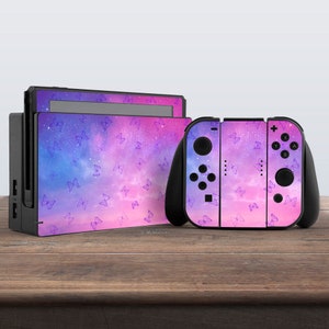 switch skin pink skin butterfly switch skin kawaii sky blue sticker aesthetic decal for console dock controller joycon joy con stars nature