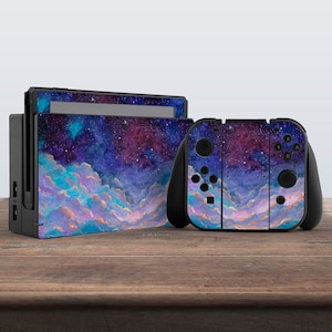Night landscape print nintendo switches skin Blue Violet skin Switch Joy Con skin Dock decal Nintendo switches accessories Console skin cute