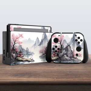 Japanese nature Nintendo switches accessories Mountains print Sticker with trees Nintendo switches skin Controller Decal Dock Switch Joy Con