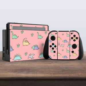 switch skin pastel switch skin kawaii switch skin pink skin cute dinosaur vinyl sticker decal for console dock controller joycon joy con