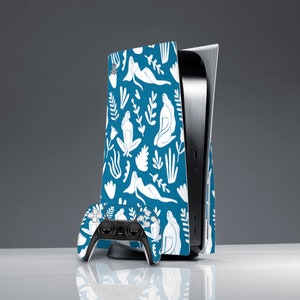 Elegant woman art PS 5 skin blue sticker decal PS 5 controller PS 5 skin Floral ornament skin ps 5 console cover gift fir her console skin