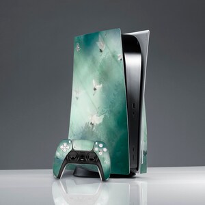 PS 5 skin birds PS 5 skin green White storks art Misty forest print ps 5 controller PS 5 skin Sticker decal ps 5 console cover friends gift