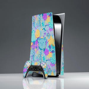 Cute graffiti print Ligit blue cover ps 5 CD skin ps 5 digital skin PS 5 console cover PS 5 controller Funny stars skin Sticker Friends gift