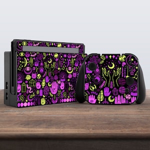 switch skin black switch skin occult witch switch celestial art sticker decal for console dock controller joycon joy con skin purple moon
