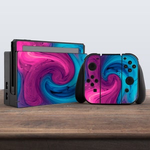 switch skin pink switch skin blue switch skin abstract sticker aesthetic galaxy decal for console dock controller joycon joy con waves lines