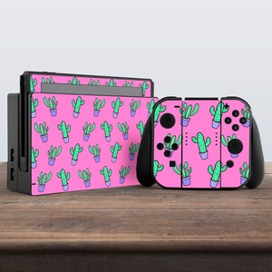 switch skin pink switch skin cactus skin kawaii green plant vinyl decal for console dock controller joycon joy con skin pastel desert skin