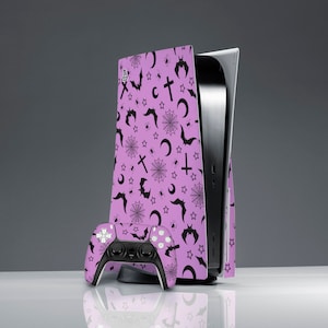 PS 5 skin purple Gothic art skin Cute bats skins Sticker decal Halloween art skin PS 5 console cover Console Skin PS 5 controller Sticker
