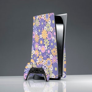 PS 5 sticker purple flowers botanical art PS 5 skin floral Violet skin ps 5 console cover PS 5 controller friends gift ps skin girly cute