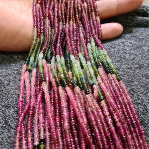 3MM Tourmaline Multi Colour Beads Natural Watermelon Tourmaline Beads Necklace 13Inch