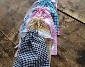 Gingham cotton fabric pouch bag, gift packaging, bulk bag, birth pouch, laundry bag