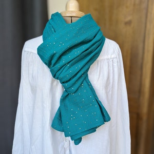 Gold polka dot cotton gauze scarf, stole, women's scarf