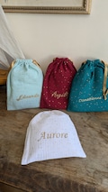 Personalized drawstring bag in double gauze cotton with gold polka dots, nursery bag, daycare bag, reusable gift bag, baby gift bag product logo