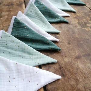 Double cotton gauze pennant garland with gold polka dots, fabric banner, flag, event decoration, baby room decoration, gift