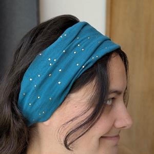 Gold polka dot cotton double gauze hair band for women and children, bandana, headband