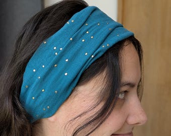 Gold polka dot cotton double gauze hair band for women and children, bandana, headband