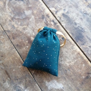 Double gauze cotton fabric pouch bag with gold polka dots, gift packaging, reusable gift pouch, birth pouch, laundry bag image 10
