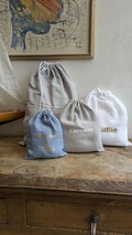 Personalized drawstring bag in double cotton gauze, nursery bag, nursery bag, birth bag, laundry bag, changing bag for children product logo