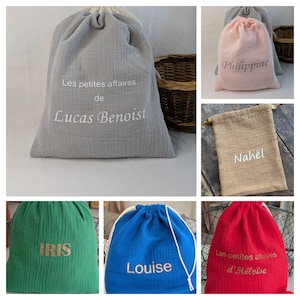 Personalized drawstring bag in double gauze cotton, nursery bag, daycare bag, baby gift bag, laundry bag, changing bag for children image 9
