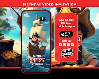 Pirate Birthday invitation, Pirate Invitation, Pirate Video invitation, Pirate Party, Boy Birthday Invitation
