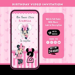 Minnie Mouse Birthday Invitation, Oh Twodles Invitation, Minnie Mouse Invitation, Minnie Mouse Video Invitation, Pink Minnie Invitation