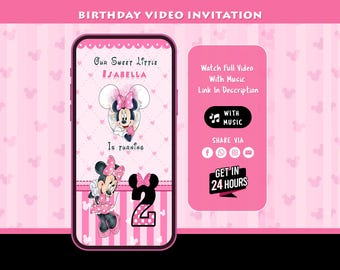 Minnie Mouse Birthday Invitation, Oh Twodles Invitation, Minnie Mouse Invitation, Minnie Mouse Video Invitation, Pink Minnie Invitation