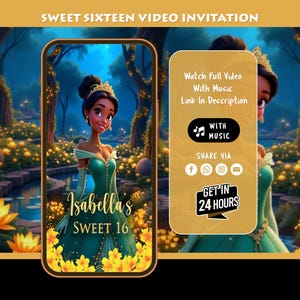 Sweet 16 Invitation, Frog Princess Quinceañera Invitation, Princess Tiana Video Invitation, Save The Date, Animated Invitation