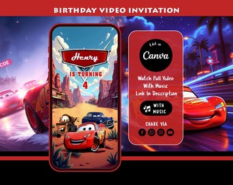 Cars Birthday Invitation Video | Editable Canva Template | Kids Party Invite