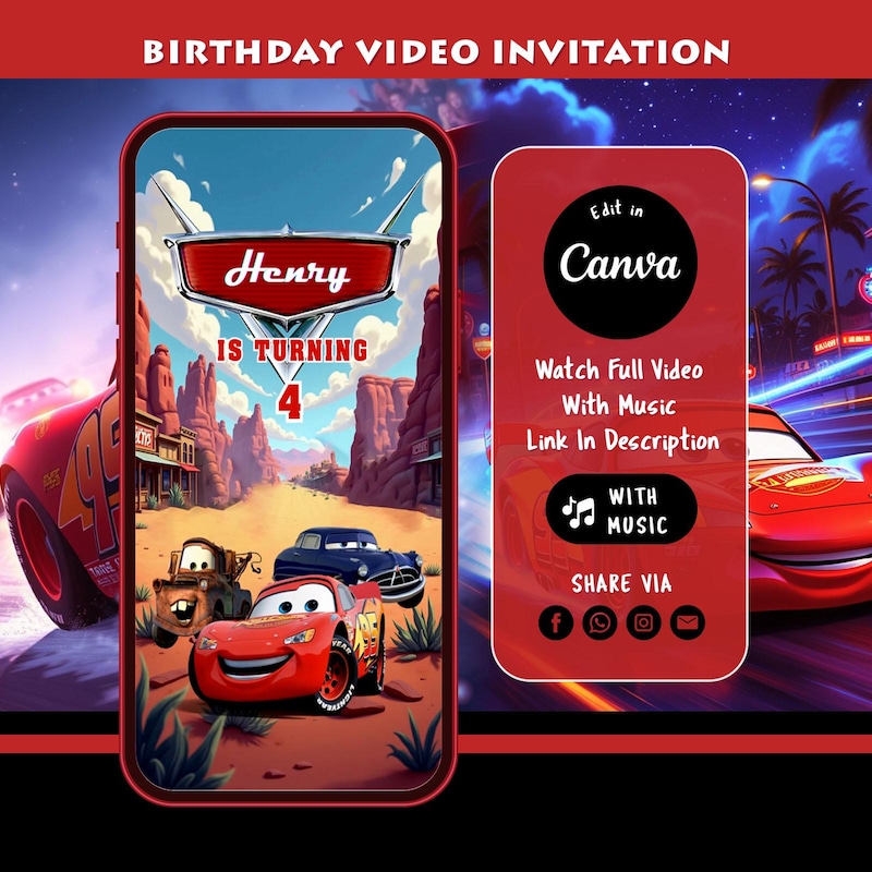 Invitation rayo mcqueen - Etsy México