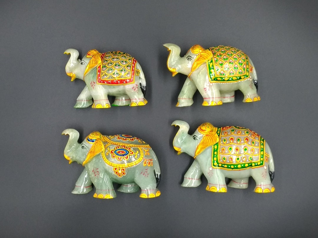 Jade Elephant Statue Gold Painted Natural Jade Green Etsy
