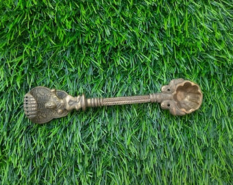 Brass Holy Water Spoon,Hand Carved Indian God with Sheshnag Spoon,Spiritual Spoon,Vintage Brass Prayer Spoon,Hawan Spoon,Puja Aarti Spoon