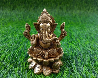 ガネーシャ像 - アンティークタイスタイルブロンズ製 4 腕ガネーシャ