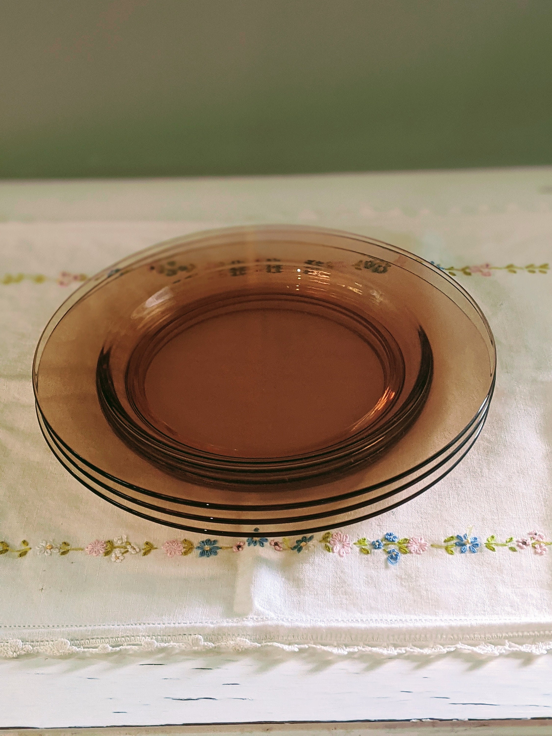 3 Vintage Amber Dinner Plates | Etsy